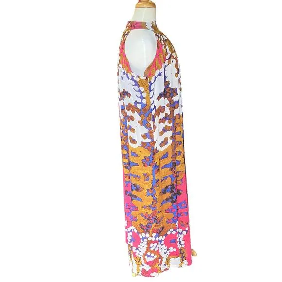 Anthropologie Lorna Silk Dress Sz 0 Maxi Halter Multicolor Boho Artsy Coquette