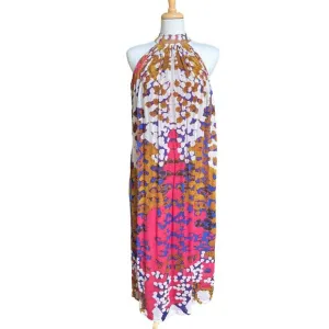 Anthropologie Lorna Silk Dress Sz 0 Maxi Halter Multicolor Boho Artsy Coquette