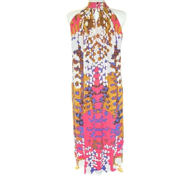 Anthropologie Lorna Silk Dress Sz 0 Maxi Halter Multicolor Boho Artsy Coquette