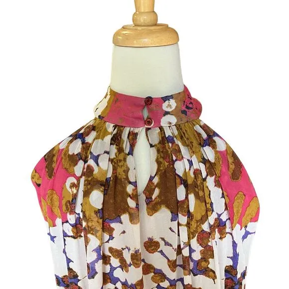 Anthropologie Lorna Silk Dress Sz 0 Maxi Halter Multicolor Boho Artsy Coquette
