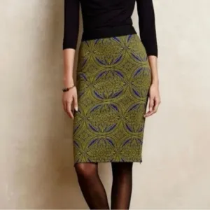 ANTHROPOLOGIE Maeve Medallion Tapestry Knee Length Pencil Skirt Size XS