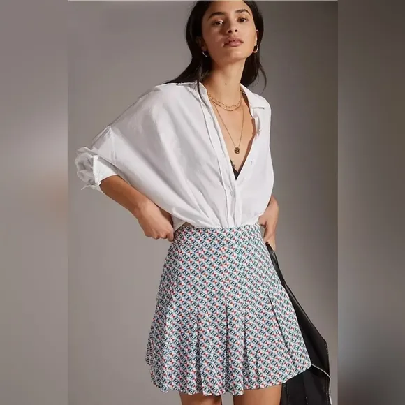 Anthropologie Maeve Pleated Motif Mini Skirt