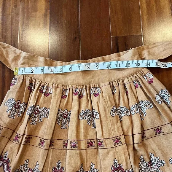 Anthropologie Tan Wrap Skirt Mini Tie Waist Woven Paisley Print Boho Size US 2