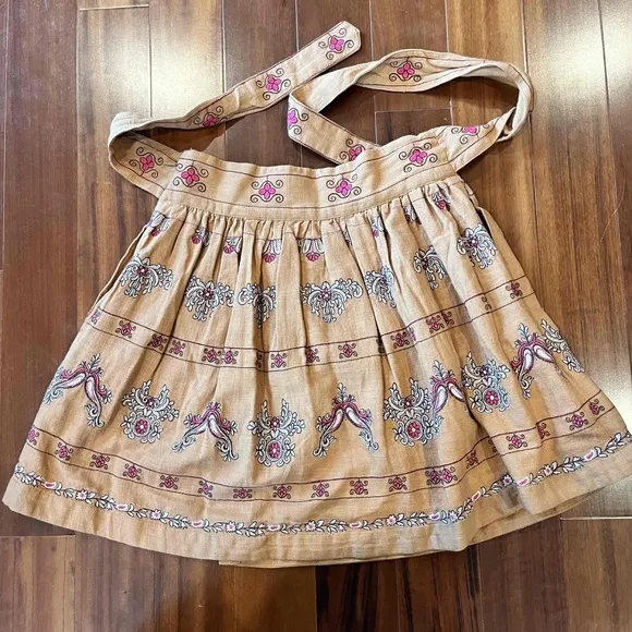 Anthropologie Tan Wrap Skirt Mini Tie Waist Woven Paisley Print Boho Size US 2