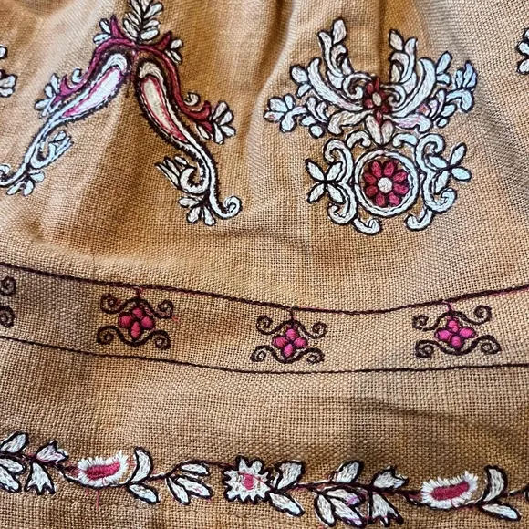 Anthropologie Tan Wrap Skirt Mini Tie Waist Woven Paisley Print Boho Size US 2