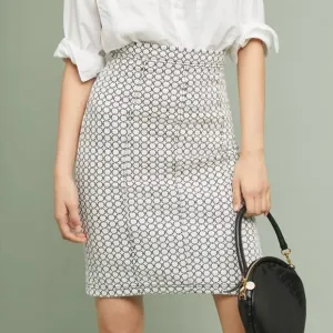 Anthropologie x Maeve Astoria Black White Pencil Skirt Stretch Preppy Office, XS