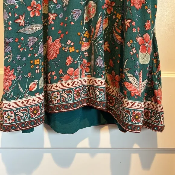 Anthropologie Zenia blue / green floral flutter sleeve mini dress with pockets