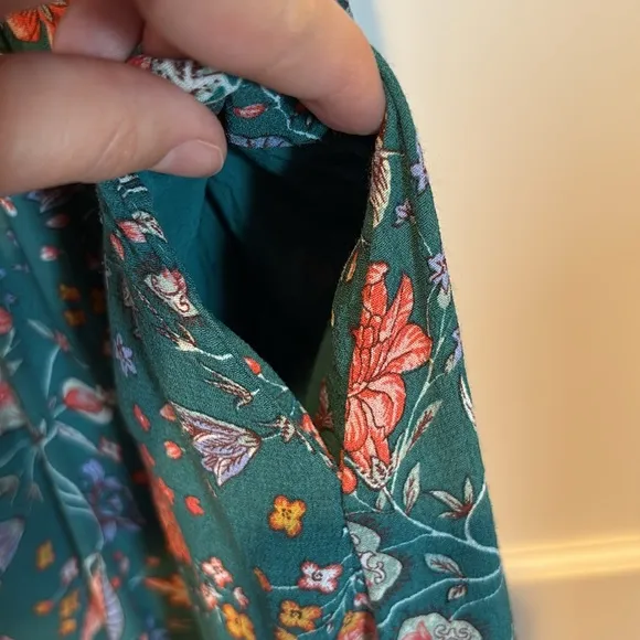 Anthropologie Zenia blue / green floral flutter sleeve mini dress with pockets