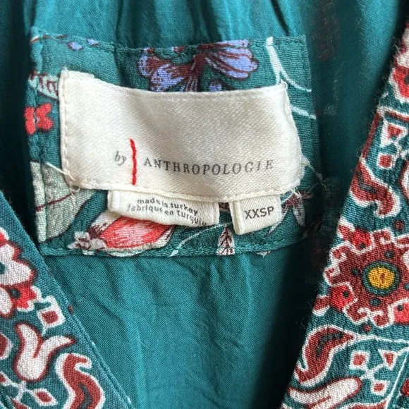Anthropologie Zenia blue / green floral flutter sleeve mini dress with pockets