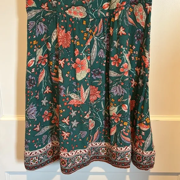 Anthropologie Zenia blue / green floral flutter sleeve mini dress with pockets