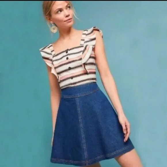 Anthropologie Pilcro and the Letterpress Denim Skater Mini Skirt Size 00 NWT