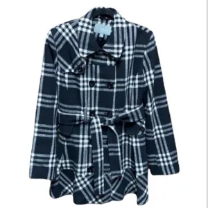 Apt. 9 Black &amp; White Double Breasted Belt Wool Coat