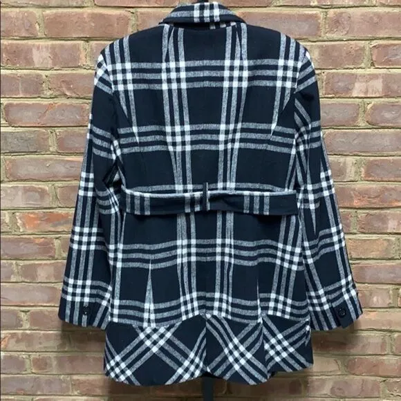 Apt. 9 Black &amp; White Double Breasted Belt Wool Coat