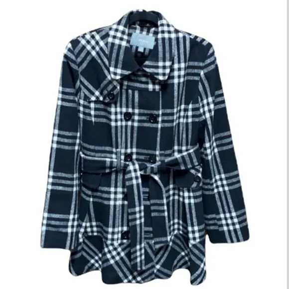 Apt. 9 Black &amp; White Double Breasted Belt Wool Coat