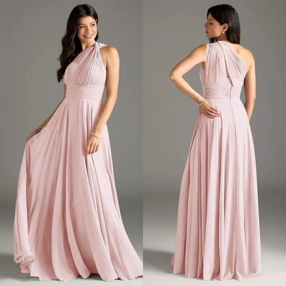 Azazie | Charlize A-Line One Shoulder Mesh Maxi Bridesmaids Dress