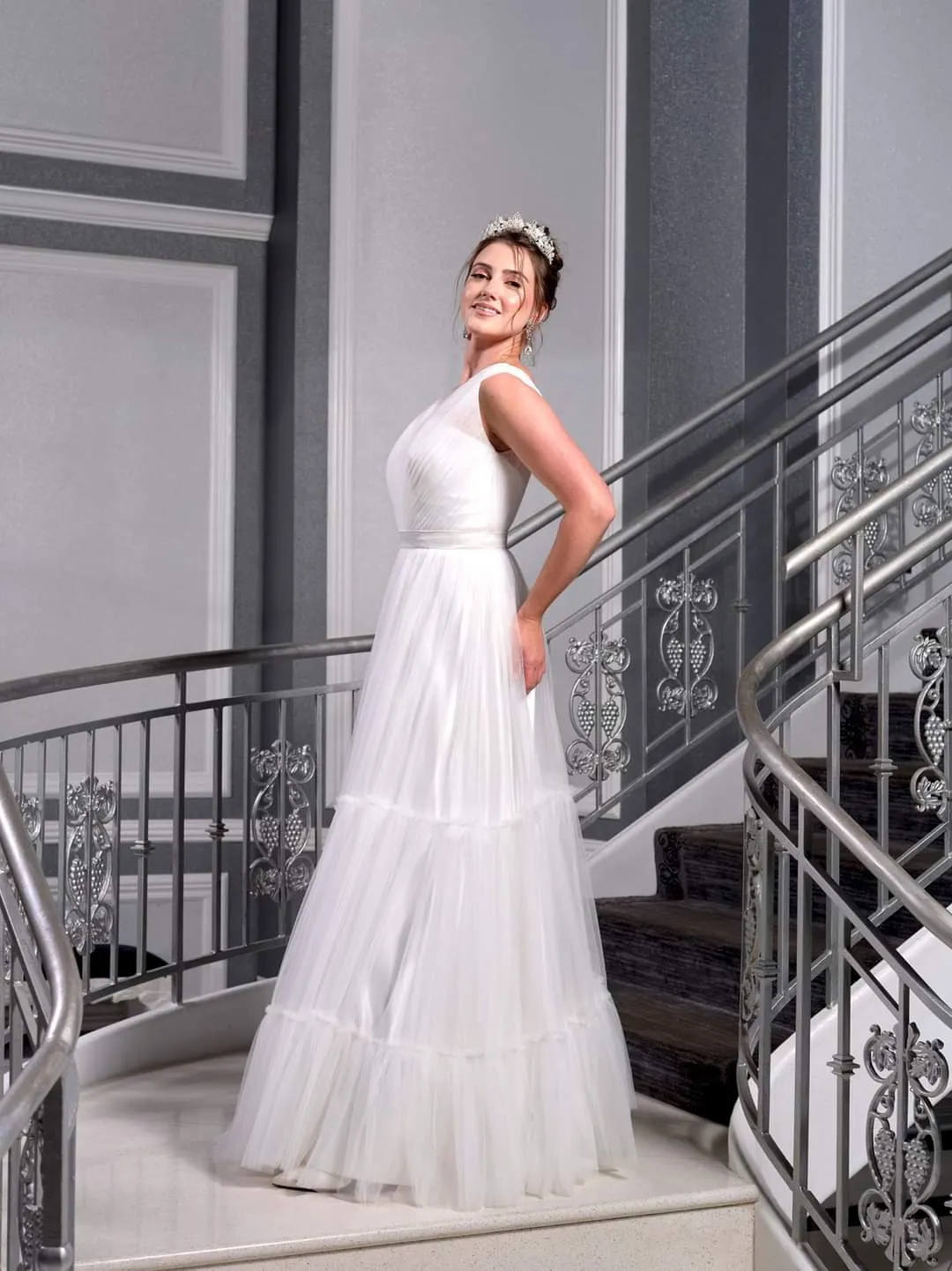 BALLERINA A Line Pleated Tulle Bridal Gown