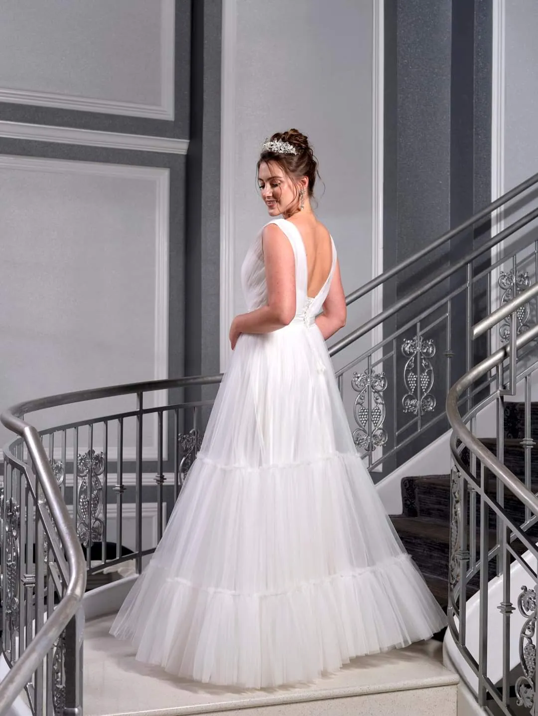 BALLERINA A Line Pleated Tulle Bridal Gown