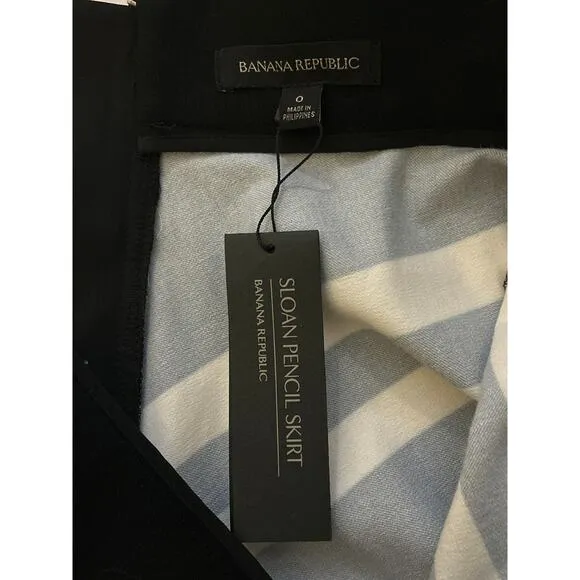Banana Republic Midi Skirt Black &amp; Cream Size 0 Sloan Pencil A-Line Stretch NWT