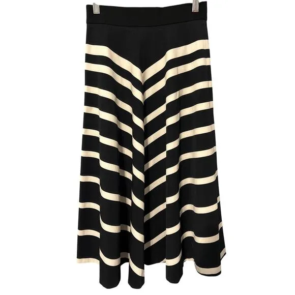 Banana Republic Midi Skirt Black &amp; Cream Size 0 Sloan Pencil A-Line Stretch NWT