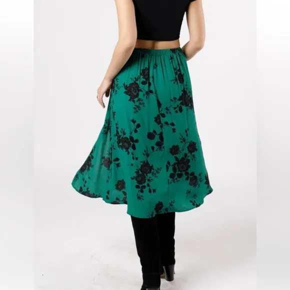 Band of the Free Etta Emerald Floral Midi Skirt NWT