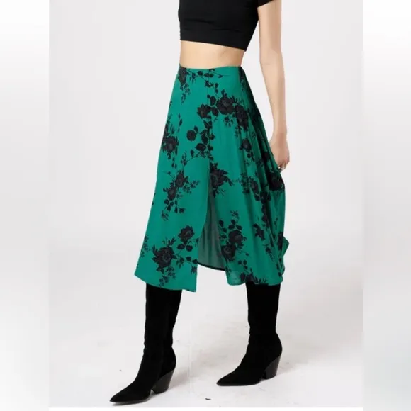 Band of the Free Etta Emerald Floral Midi Skirt NWT