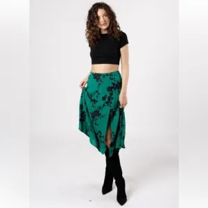 Band of the Free Etta Emerald Floral Midi Skirt NWT