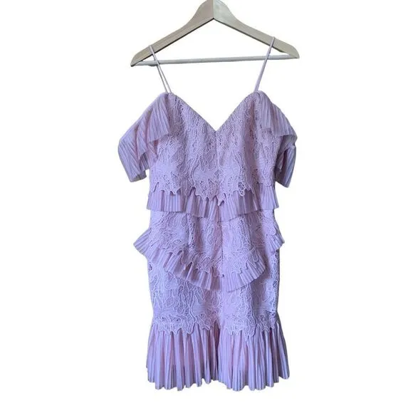 Bardot Valorie Cold-Shoulder Lace &amp; Tulle Dress in Dusty Pink Size 8