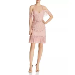 Bardot Valorie Cold-Shoulder Lace &amp; Tulle Dress in Dusty Pink Size 8