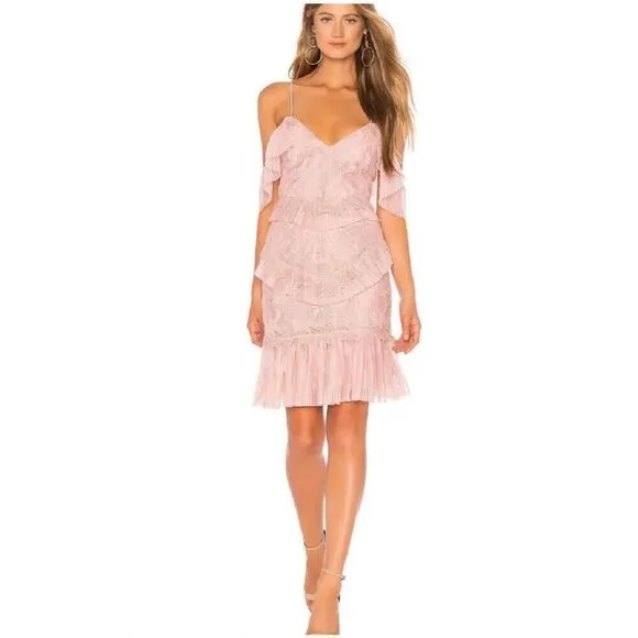 Bardot Valorie Cold-Shoulder Lace &amp; Tulle Dress in Dusty Pink Size 8