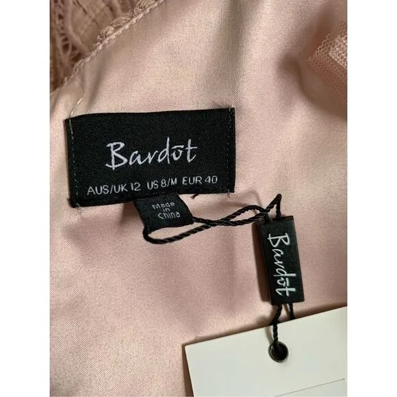 Bardot Valorie Cold-Shoulder Lace &amp; Tulle Dress in Dusty Pink Size 8