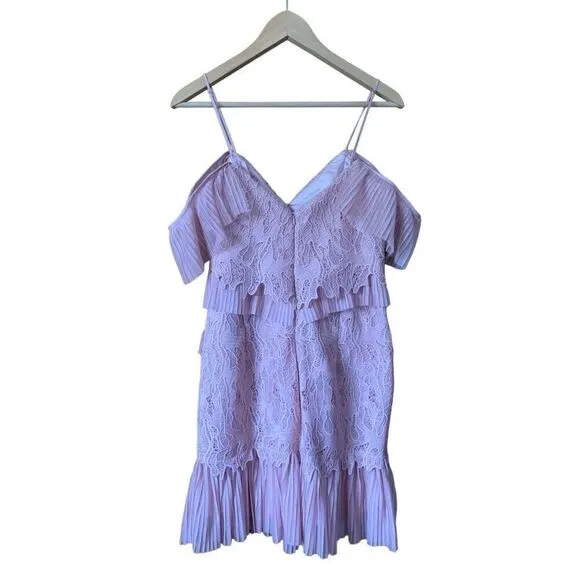 Bardot Valorie Cold-Shoulder Lace &amp; Tulle Dress in Dusty Pink Size 8