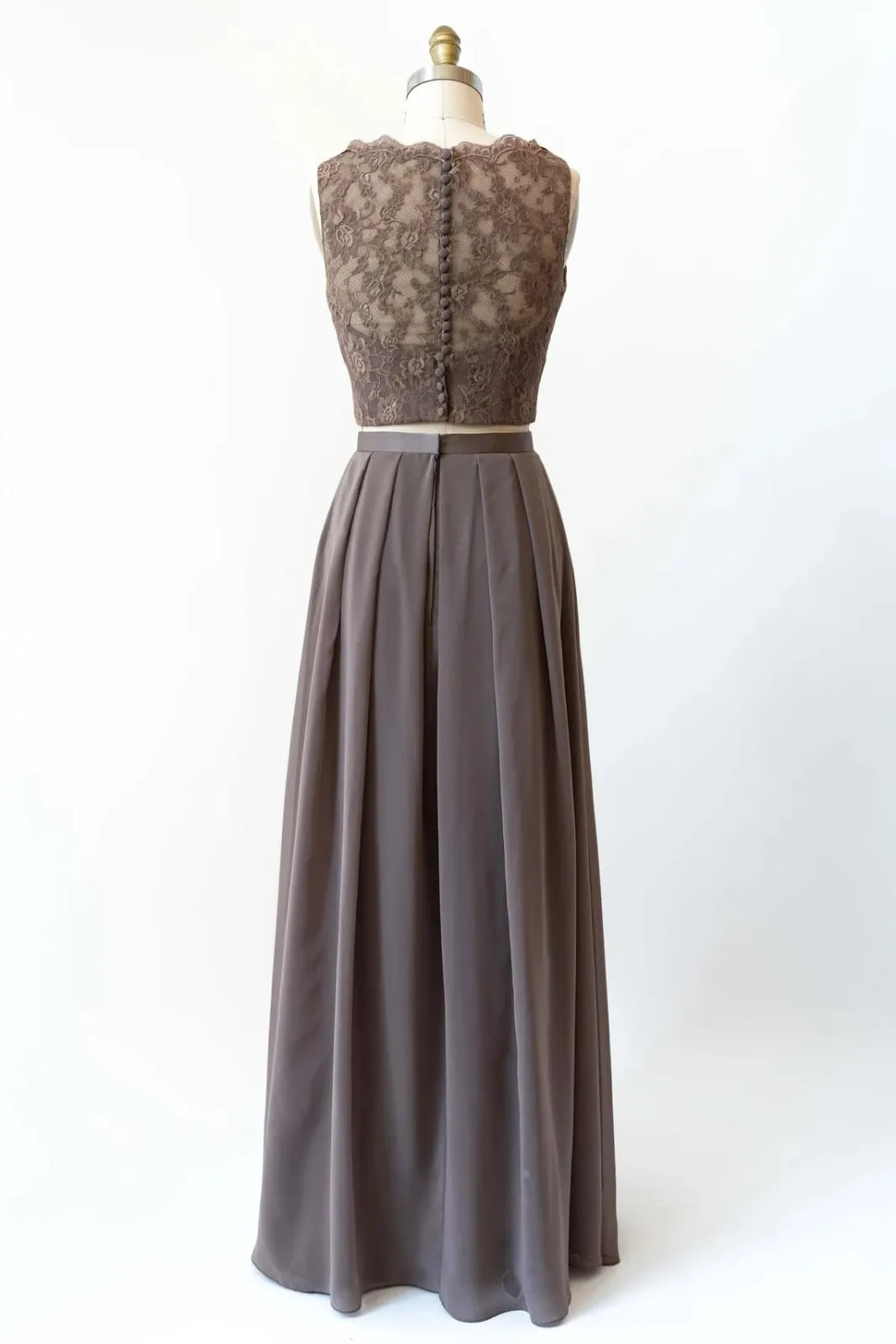 Bateau Lace Tank Chiffon Two-Piece Bridesmaid Dress, Buttons