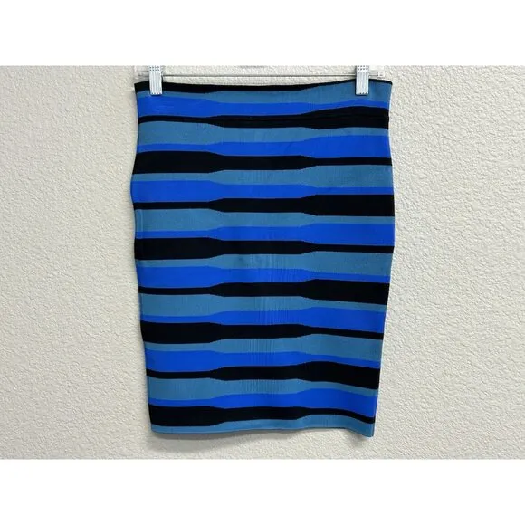 BCBG MAX AZRIA Lager Pencil Skirt High Waist Bandage Form Fitting Blue Medium