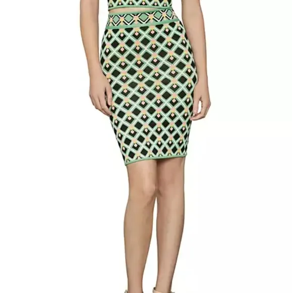BCBGMAXAZRIA Alex Geo-Print Knit Pencil Skirt Size M