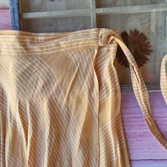 Beachgold Orange &amp; White Striped True Wrap Boho Maxi Skirt M Summer Festival