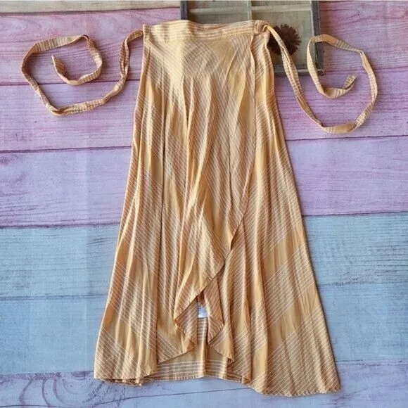 Beachgold Orange &amp; White Striped True Wrap Boho Maxi Skirt M Summer Festival