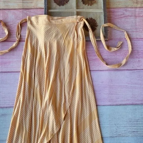 Beachgold Orange &amp; White Striped True Wrap Boho Maxi Skirt M Summer Festival