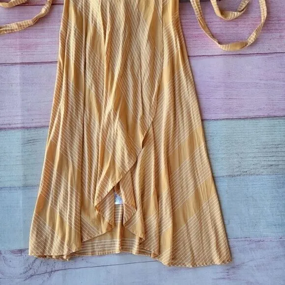 Beachgold Orange &amp; White Striped True Wrap Boho Maxi Skirt M Summer Festival
