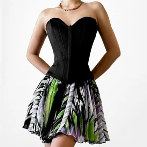 Bebe Black Silk White Purple Green Flared Pleated Skater Flowy Mini Skirt Size S