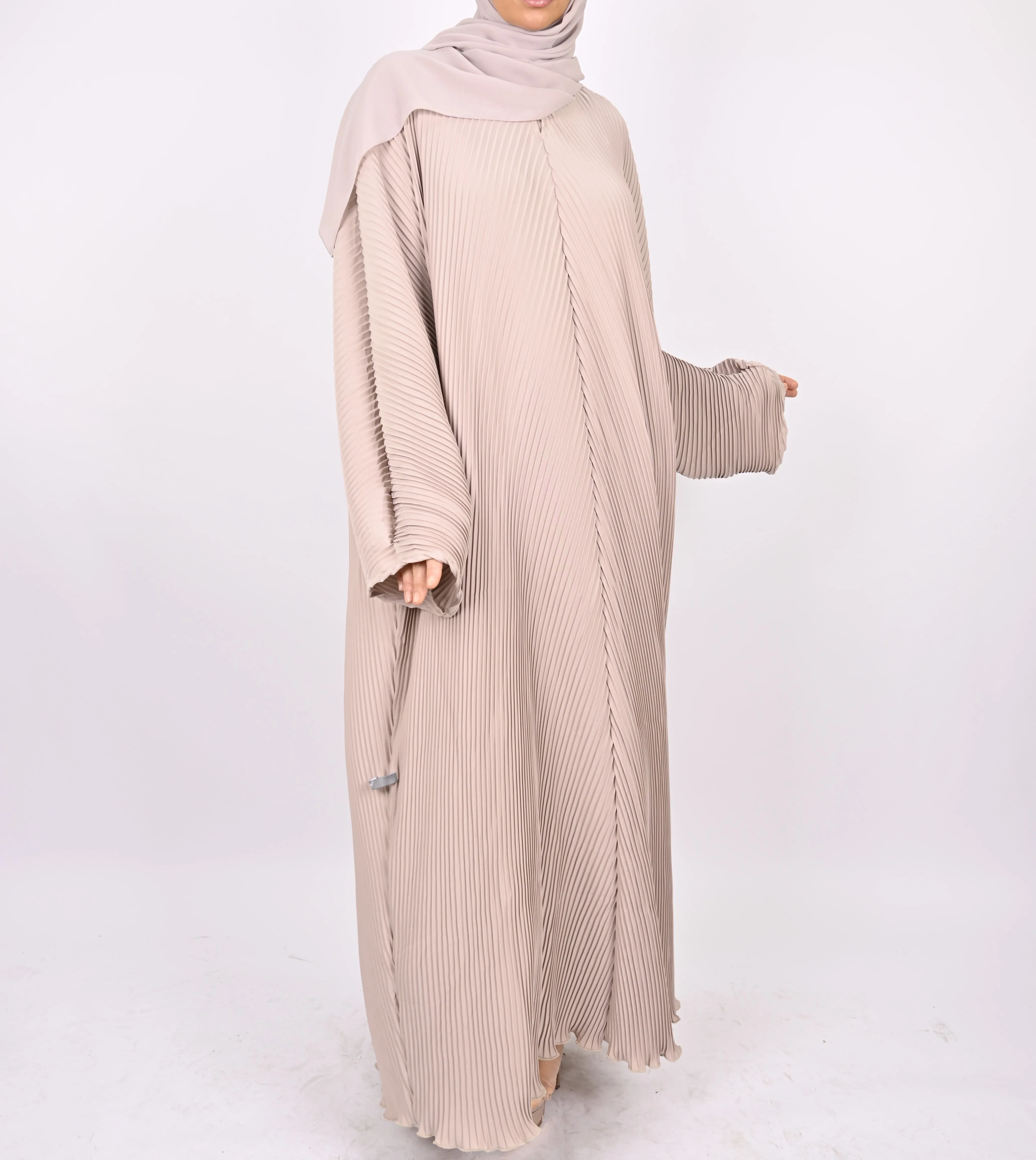 Beige - Pleated Batwing Abaya
