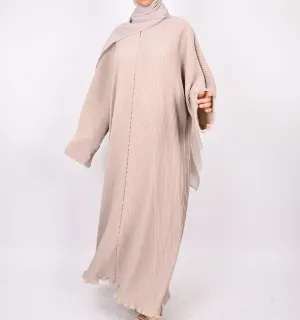 Beige - Pleated Batwing Abaya