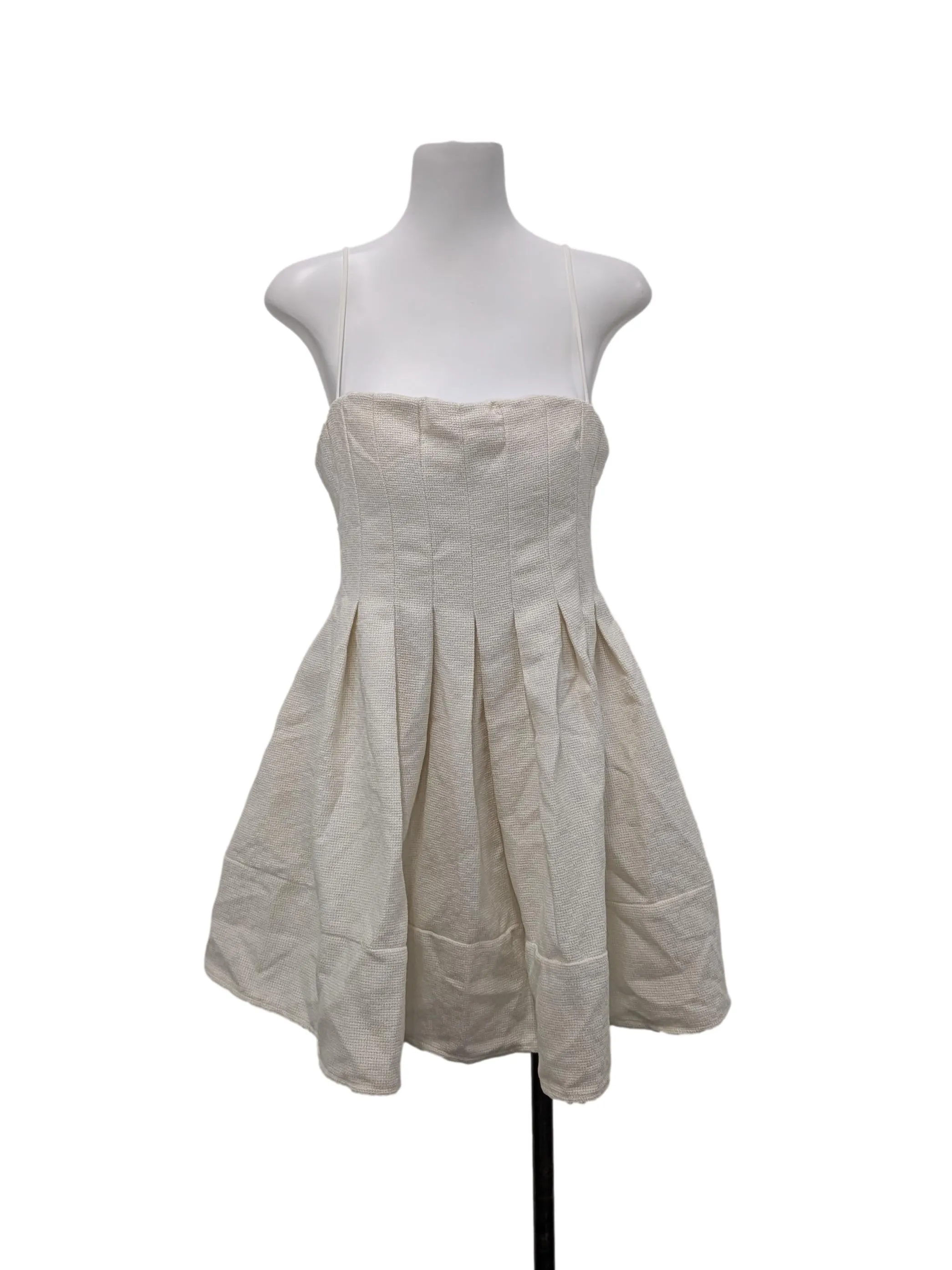 Beige Pleated Short Dress