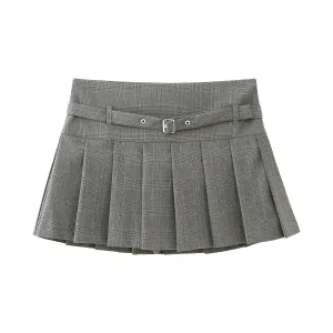 Belt Pleated Mini Skirt