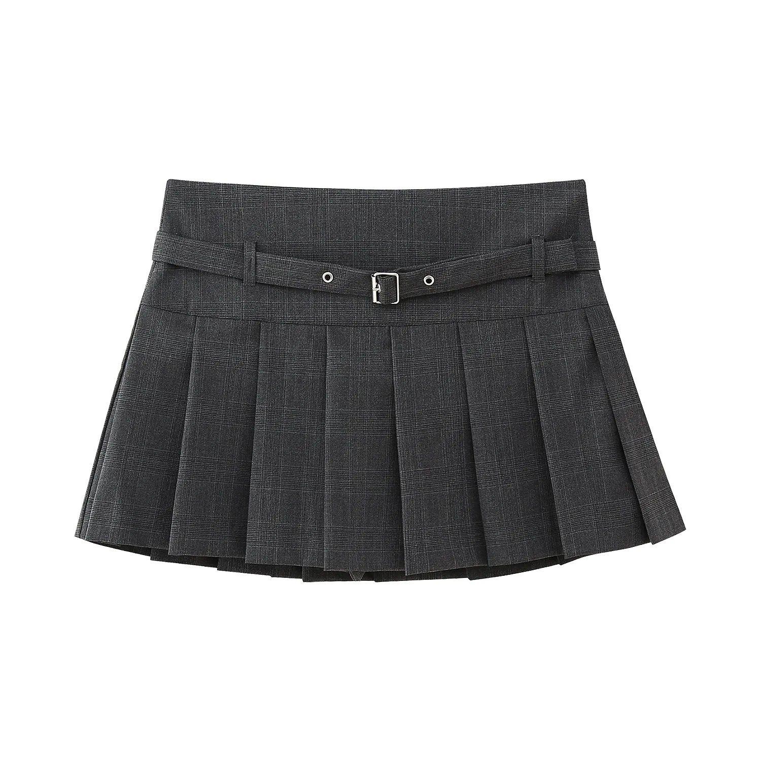 Belt Pleated Mini Skirt