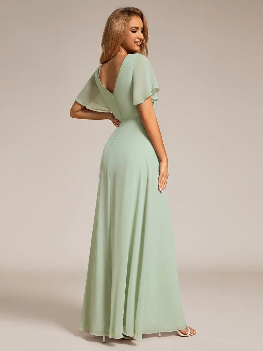Bernice chiffon sleeved bridesmaid dress with slit