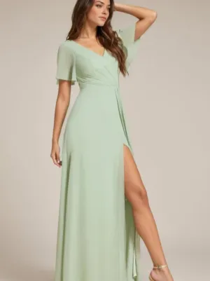 Bernice chiffon sleeved bridesmaid dress with slit