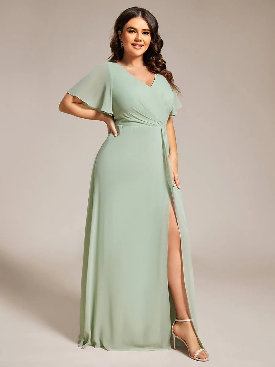 Bernice chiffon sleeved bridesmaid dress with slit