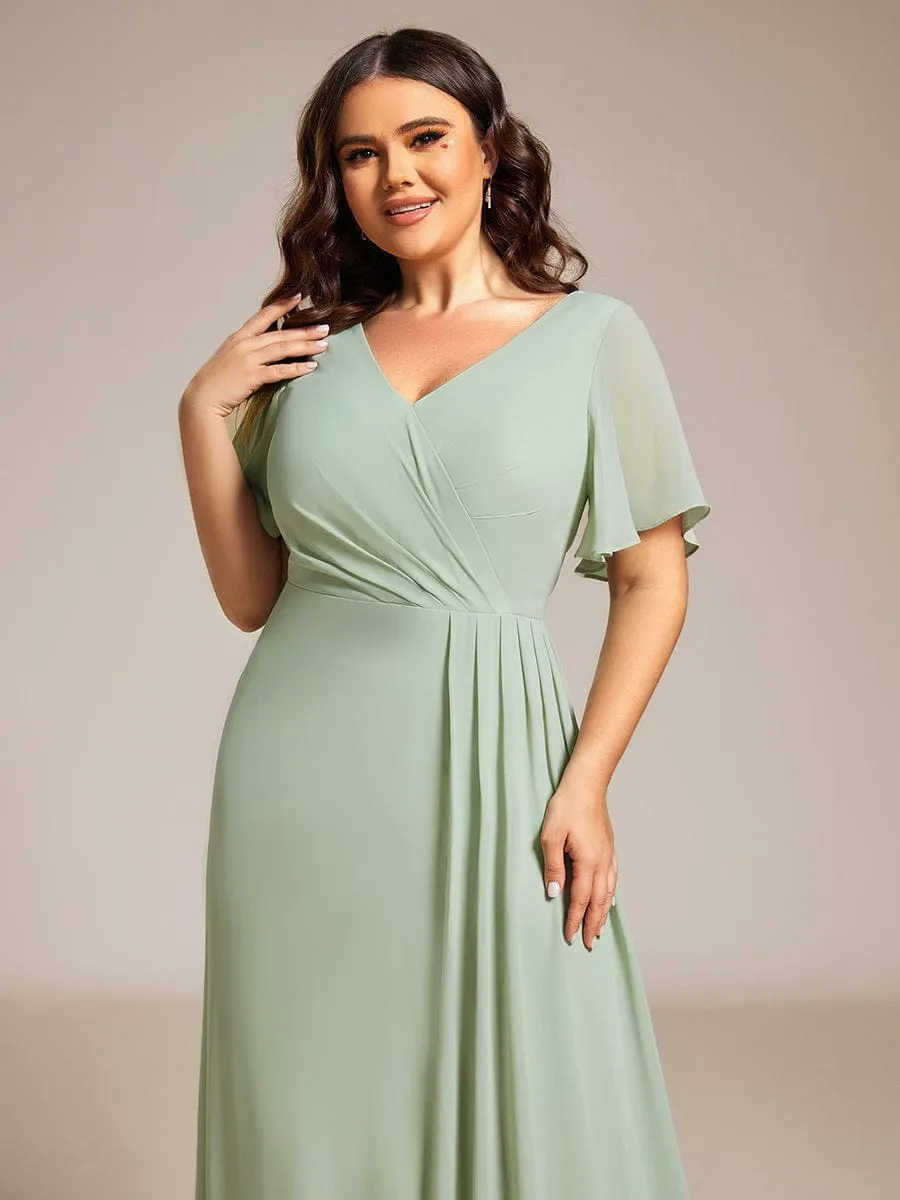 Bernice chiffon sleeved bridesmaid dress with slit