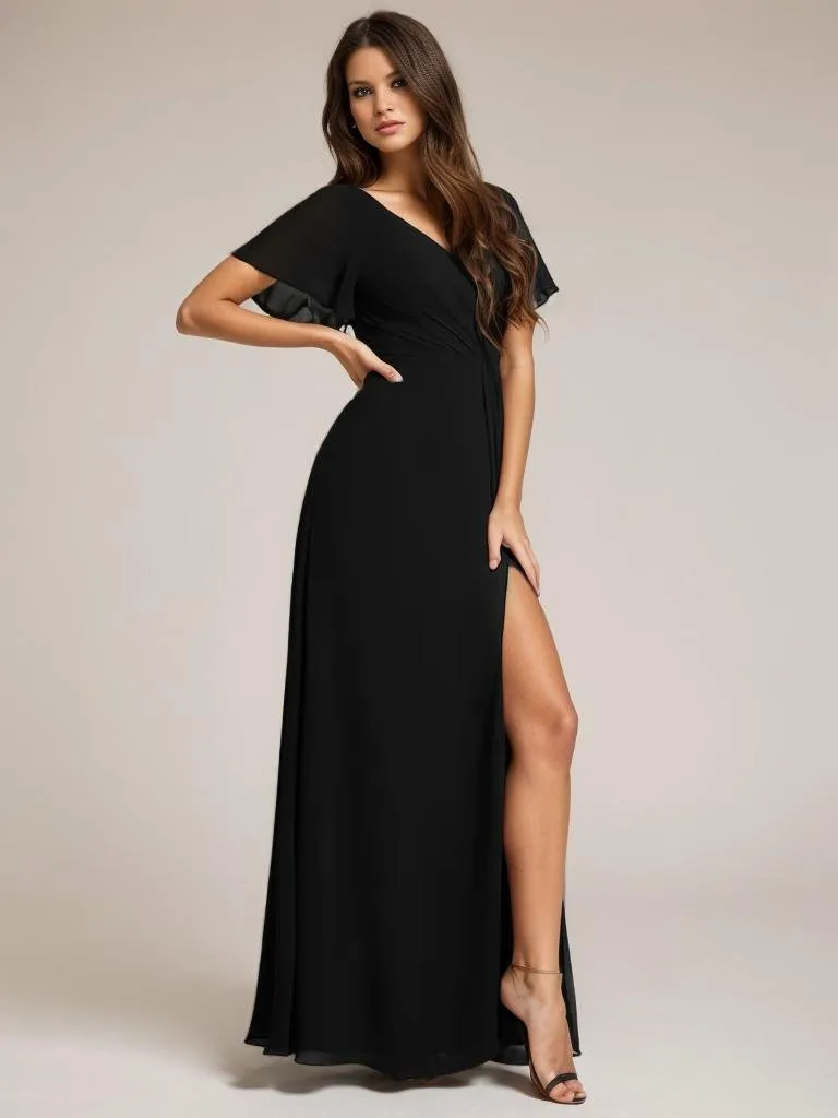 Bernice chiffon sleeved bridesmaid dress with slit