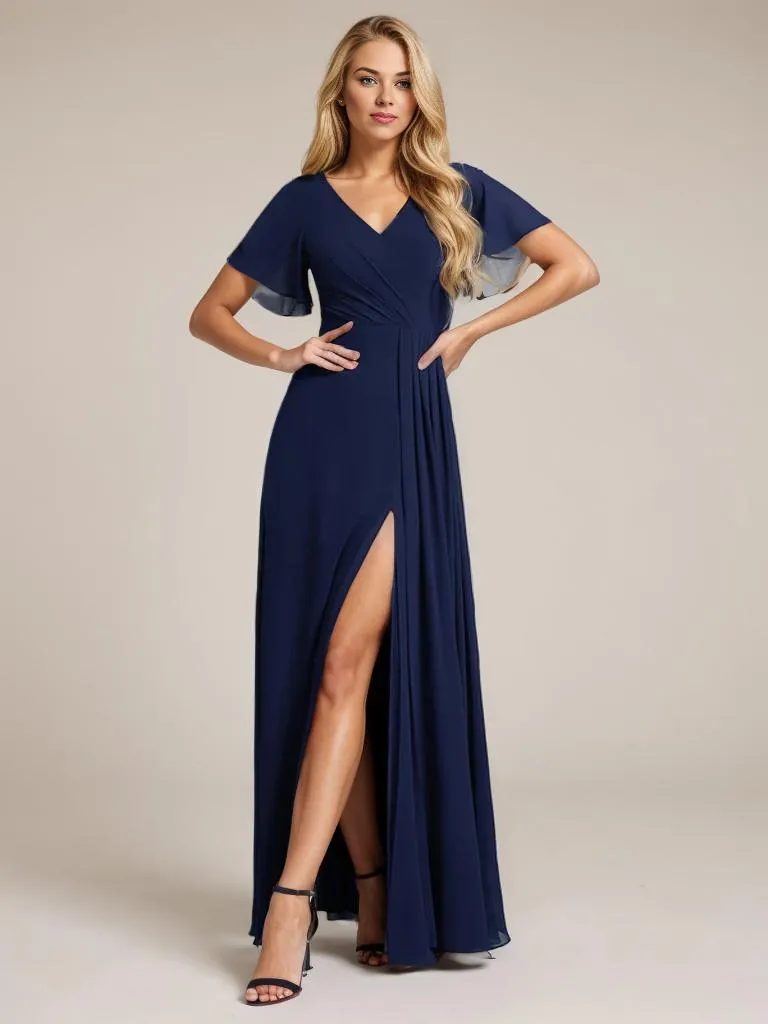 Bernice chiffon sleeved bridesmaid dress with slit